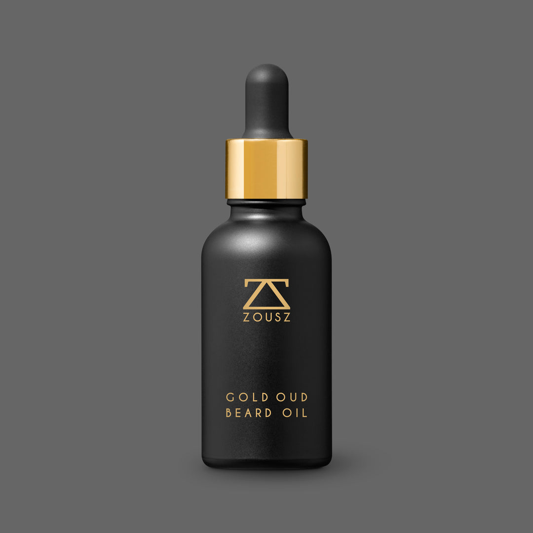 ZOUSZ Gold Oud Beard Oil, 30ml, warm sweet oud beard oil made in England